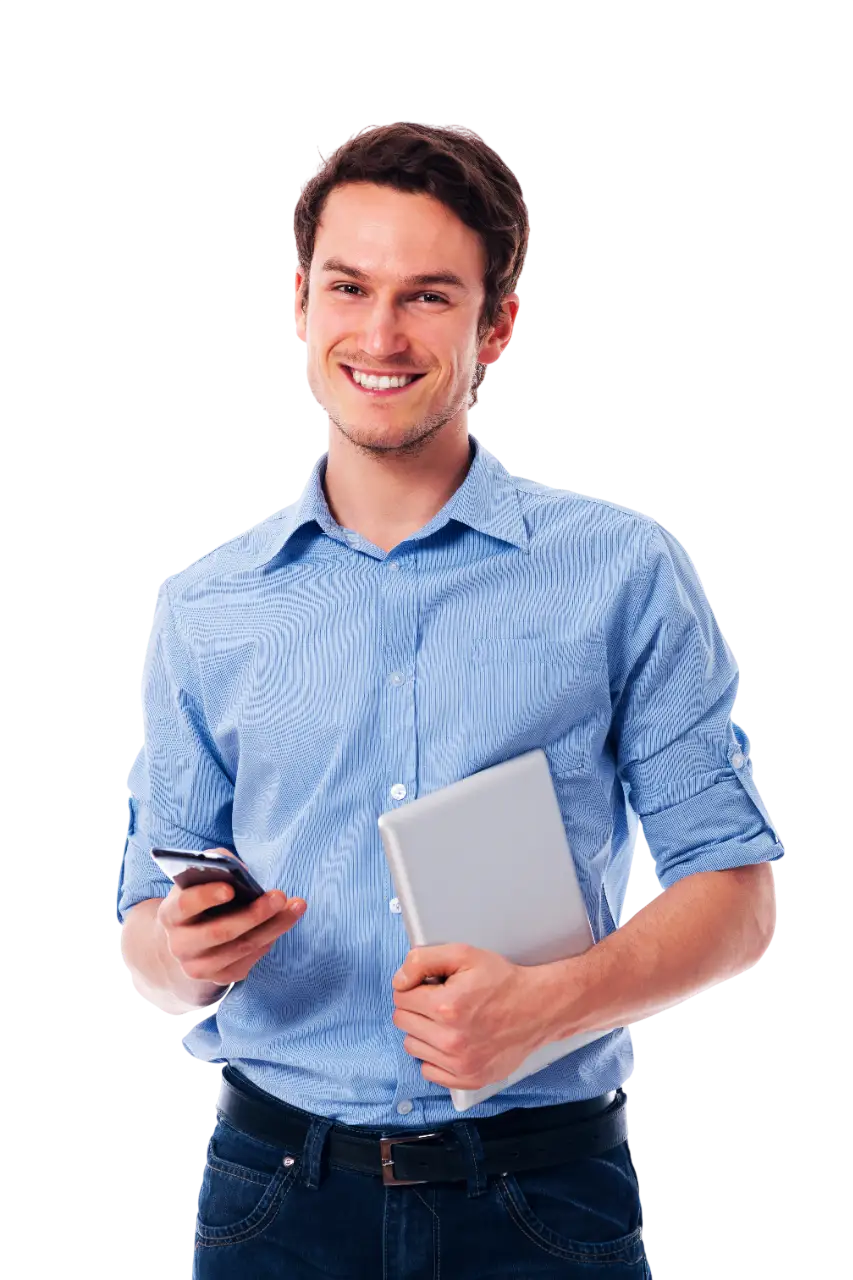 Hombre con dispositivos digitales